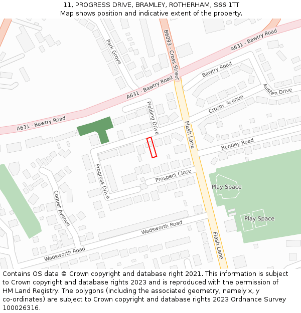11, PROGRESS DRIVE, BRAMLEY, ROTHERHAM, S66 1TT: Location map and indicative extent of plot