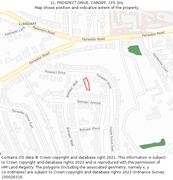 11, PROSPECT DRIVE, CARDIFF, CF5 2HL: Location map and indicative extent of plot