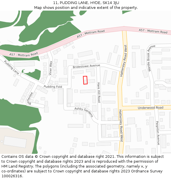 11, PUDDING LANE, HYDE, SK14 3JU: Location map and indicative extent of plot