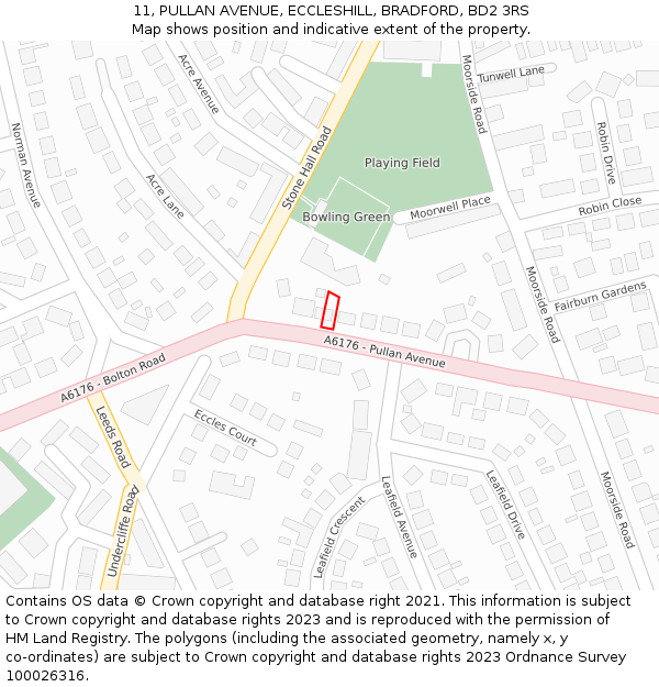 11, PULLAN AVENUE, ECCLESHILL, BRADFORD, BD2 3RS: Location map and indicative extent of plot