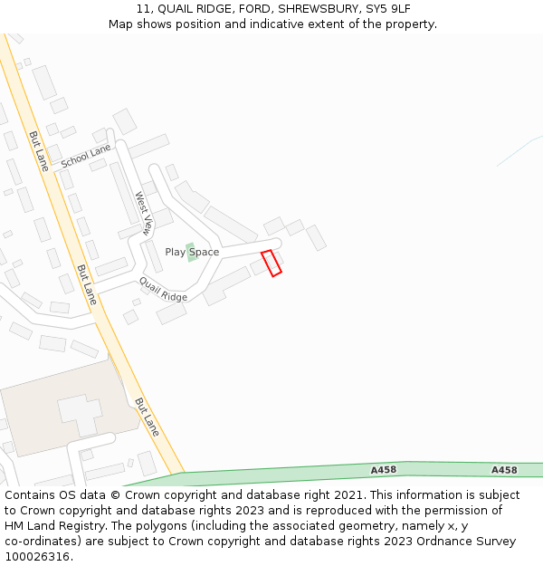 11, QUAIL RIDGE, FORD, SHREWSBURY, SY5 9LF: Location map and indicative extent of plot