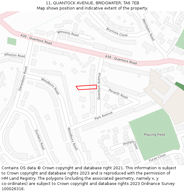 11, QUANTOCK AVENUE, BRIDGWATER, TA6 7EB: Location map and indicative extent of plot