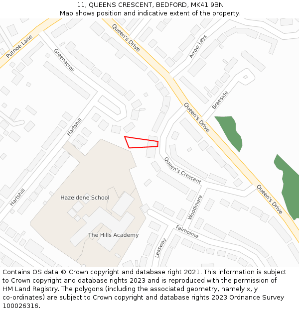 11, QUEENS CRESCENT, BEDFORD, MK41 9BN: Location map and indicative extent of plot