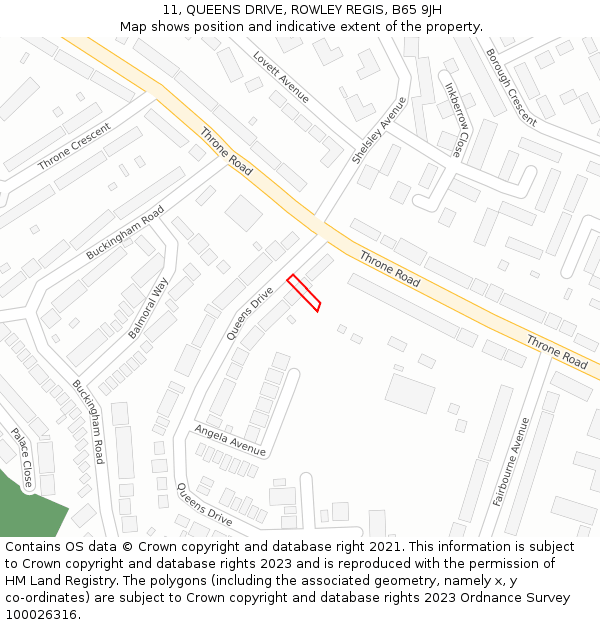 11, QUEENS DRIVE, ROWLEY REGIS, B65 9JH: Location map and indicative extent of plot