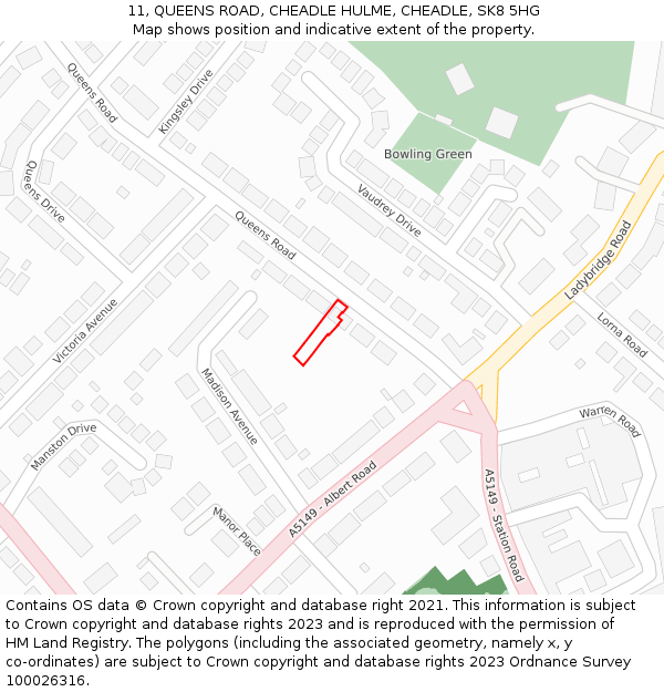 11, QUEENS ROAD, CHEADLE HULME, CHEADLE, SK8 5HG: Location map and indicative extent of plot