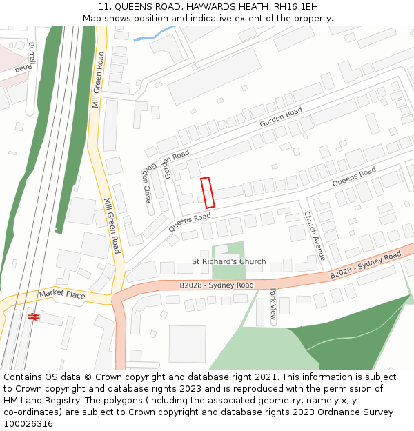 11, QUEENS ROAD, HAYWARDS HEATH, RH16 1EH: Location map and indicative extent of plot