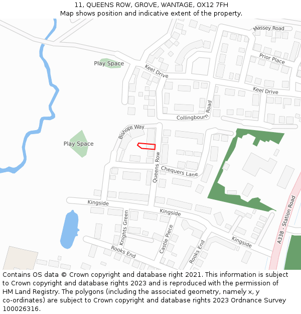 11, QUEENS ROW, GROVE, WANTAGE, OX12 7FH: Location map and indicative extent of plot