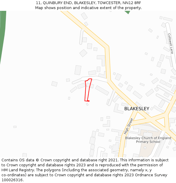 11, QUINBURY END, BLAKESLEY, TOWCESTER, NN12 8RF: Location map and indicative extent of plot