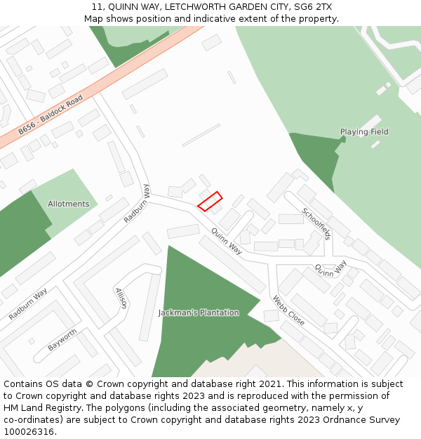 11, QUINN WAY, LETCHWORTH GARDEN CITY, SG6 2TX: Location map and indicative extent of plot