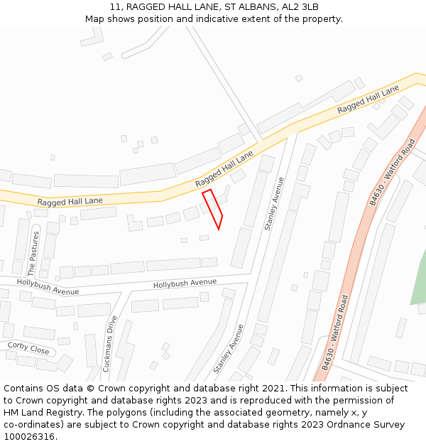 11, RAGGED HALL LANE, ST ALBANS, AL2 3LB: Location map and indicative extent of plot