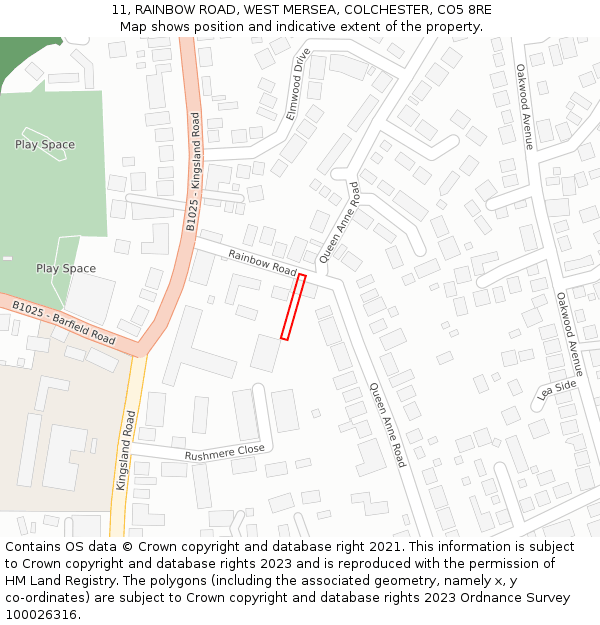11, RAINBOW ROAD, WEST MERSEA, COLCHESTER, CO5 8RE: Location map and indicative extent of plot