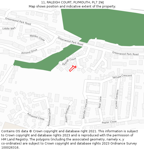 11, RALEIGH COURT, PLYMOUTH, PL7 2WJ: Location map and indicative extent of plot