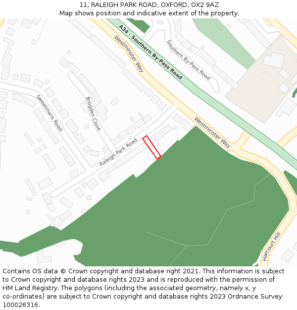 11, RALEIGH PARK ROAD, OXFORD, OX2 9AZ: Location map and indicative extent of plot