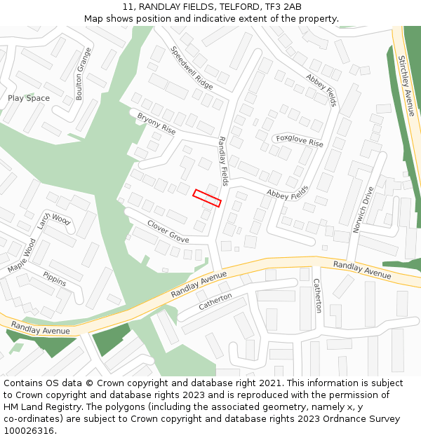 11, RANDLAY FIELDS, TELFORD, TF3 2AB: Location map and indicative extent of plot