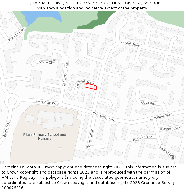 11, RAPHAEL DRIVE, SHOEBURYNESS, SOUTHEND-ON-SEA, SS3 9UP: Location map and indicative extent of plot