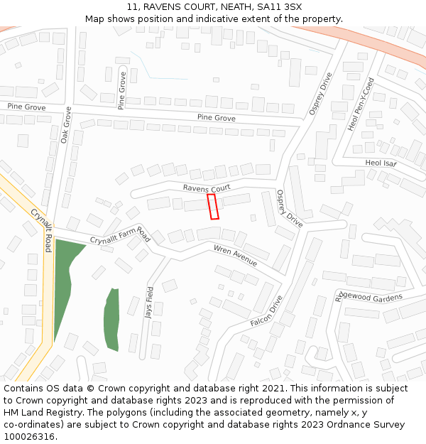 11, RAVENS COURT, NEATH, SA11 3SX: Location map and indicative extent of plot