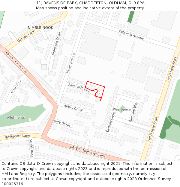 11, RAVENSIDE PARK, CHADDERTON, OLDHAM, OL9 8PA: Location map and indicative extent of plot