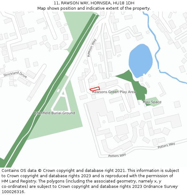 11, RAWSON WAY, HORNSEA, HU18 1DH: Location map and indicative extent of plot