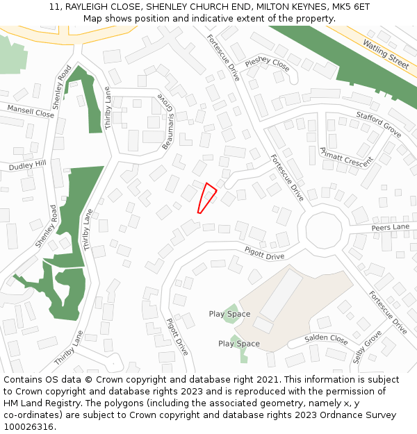 11, RAYLEIGH CLOSE, SHENLEY CHURCH END, MILTON KEYNES, MK5 6ET: Location map and indicative extent of plot