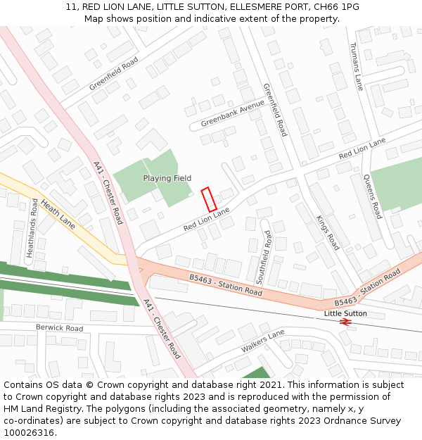 11, RED LION LANE, LITTLE SUTTON, ELLESMERE PORT, CH66 1PG: Location map and indicative extent of plot