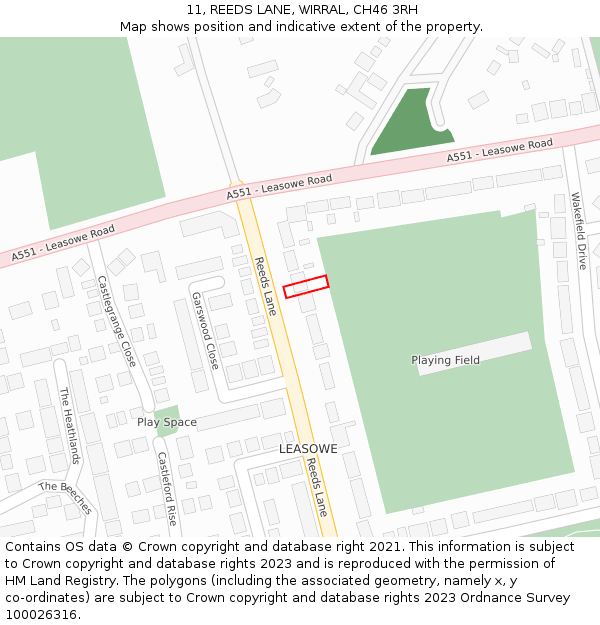 11, REEDS LANE, WIRRAL, CH46 3RH: Location map and indicative extent of plot