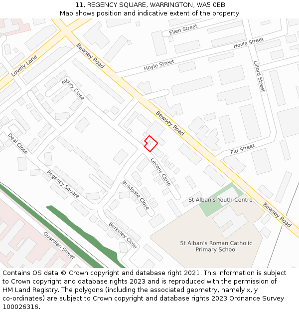 11, REGENCY SQUARE, WARRINGTON, WA5 0EB: Location map and indicative extent of plot