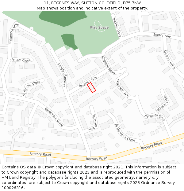 11, REGENTS WAY, SUTTON COLDFIELD, B75 7NW: Location map and indicative extent of plot