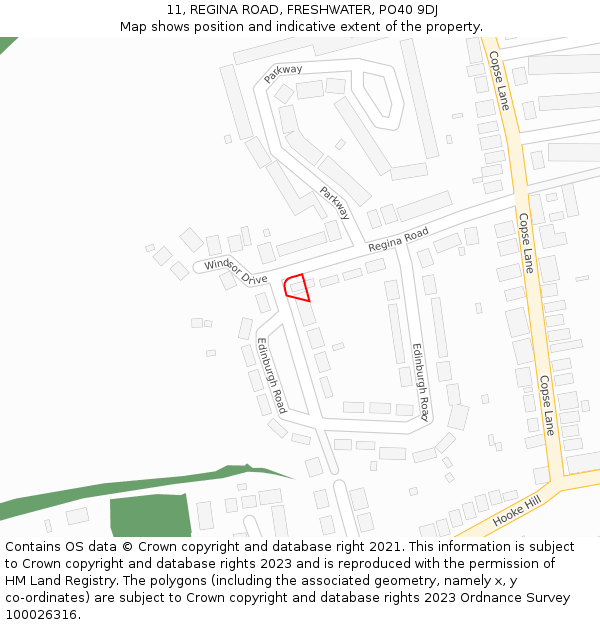 11, REGINA ROAD, FRESHWATER, PO40 9DJ: Location map and indicative extent of plot