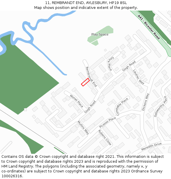 11, REMBRANDT END, AYLESBURY, HP19 8SL: Location map and indicative extent of plot