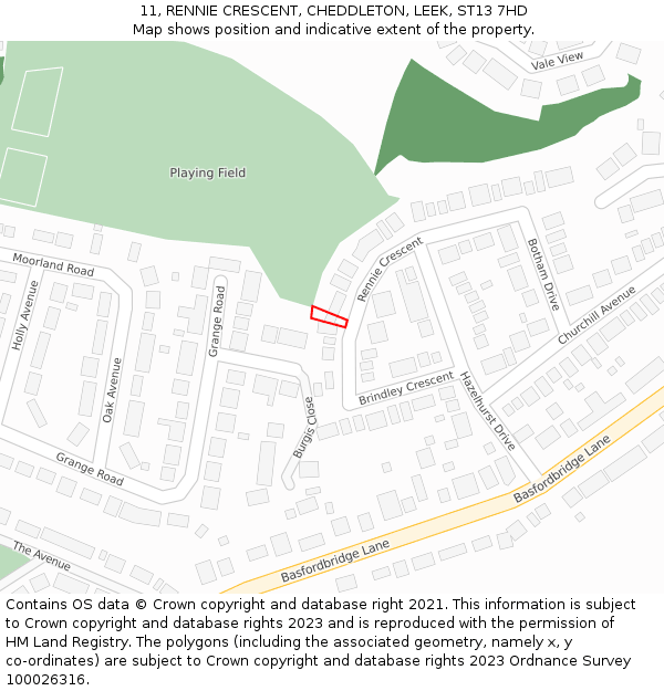 11, RENNIE CRESCENT, CHEDDLETON, LEEK, ST13 7HD: Location map and indicative extent of plot