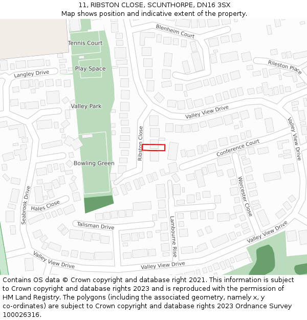 11, RIBSTON CLOSE, SCUNTHORPE, DN16 3SX: Location map and indicative extent of plot