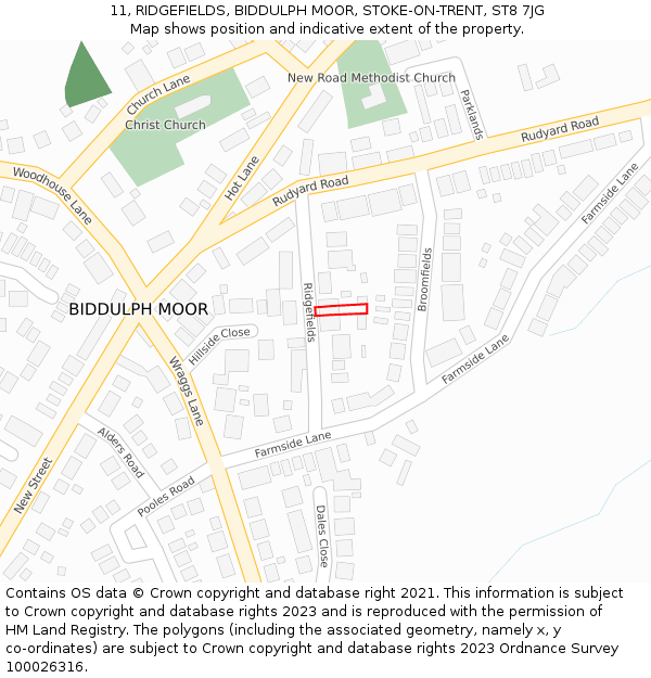 11, RIDGEFIELDS, BIDDULPH MOOR, STOKE-ON-TRENT, ST8 7JG: Location map and indicative extent of plot