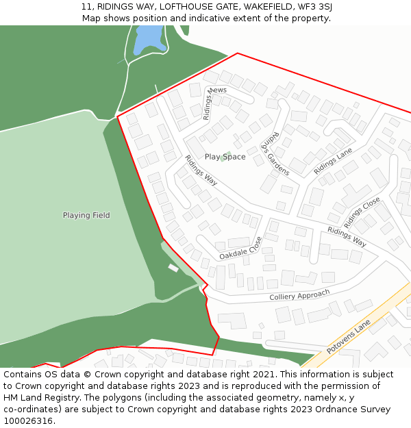 11, RIDINGS WAY, LOFTHOUSE GATE, WAKEFIELD, WF3 3SJ: Location map and indicative extent of plot