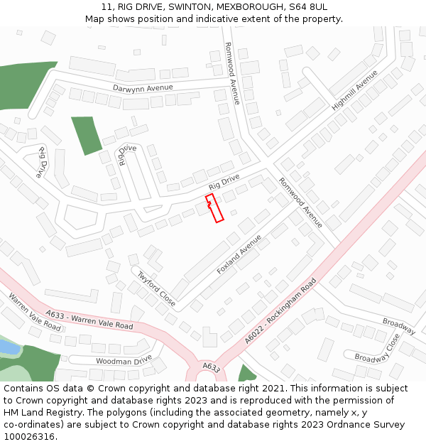 11, RIG DRIVE, SWINTON, MEXBOROUGH, S64 8UL: Location map and indicative extent of plot