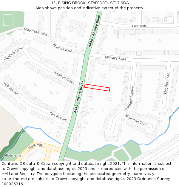 11, RISING BROOK, STAFFORD, ST17 9DA: Location map and indicative extent of plot