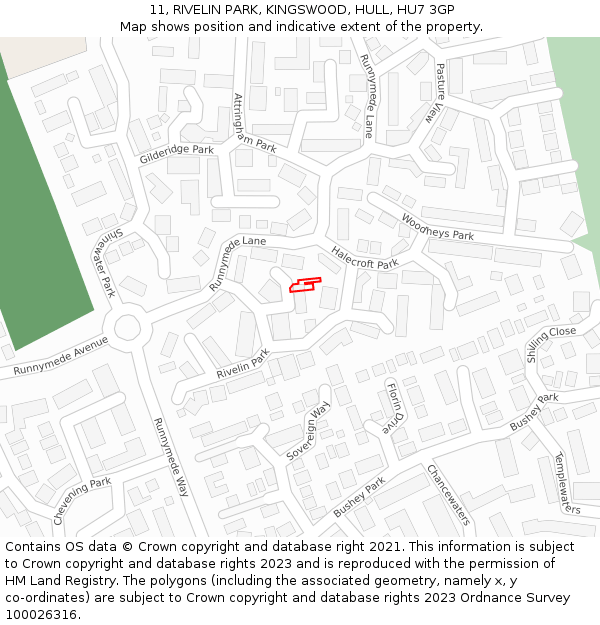 11, RIVELIN PARK, KINGSWOOD, HULL, HU7 3GP: Location map and indicative extent of plot