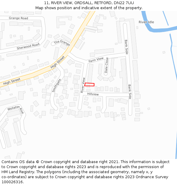 11, RIVER VIEW, ORDSALL, RETFORD, DN22 7UU: Location map and indicative extent of plot