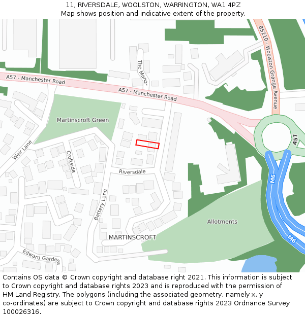 11, RIVERSDALE, WOOLSTON, WARRINGTON, WA1 4PZ: Location map and indicative extent of plot