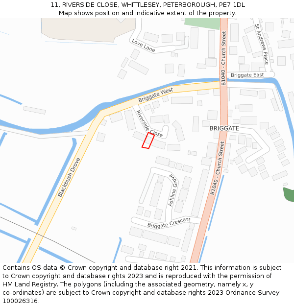 11, RIVERSIDE CLOSE, WHITTLESEY, PETERBOROUGH, PE7 1DL: Location map and indicative extent of plot