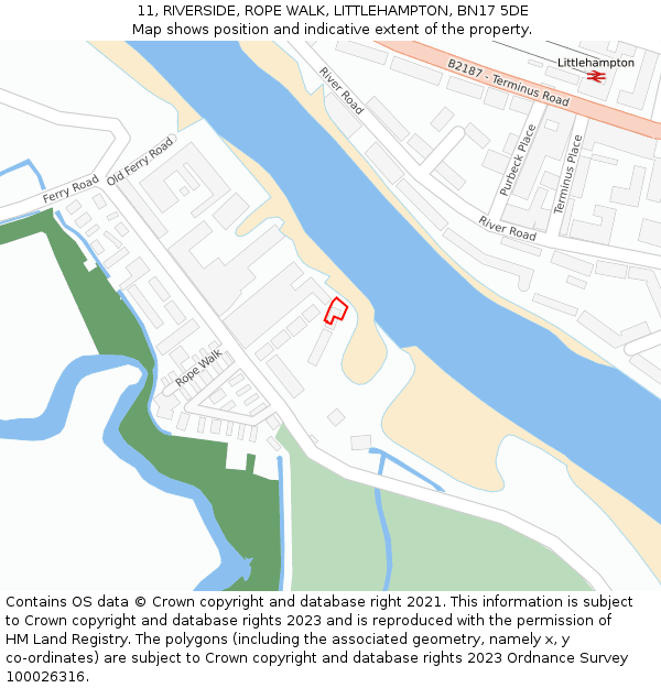 11, RIVERSIDE, ROPE WALK, LITTLEHAMPTON, BN17 5DE: Location map and indicative extent of plot