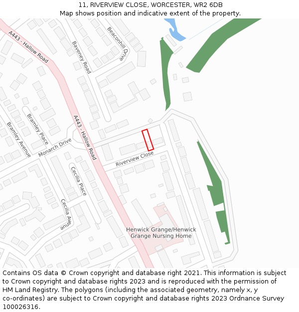 11, RIVERVIEW CLOSE, WORCESTER, WR2 6DB: Location map and indicative extent of plot
