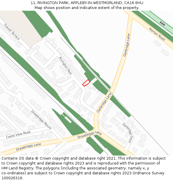 11, RIVINGTON PARK, APPLEBY-IN-WESTMORLAND, CA16 6HU: Location map and indicative extent of plot