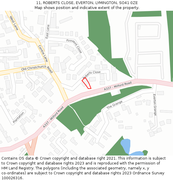 11, ROBERTS CLOSE, EVERTON, LYMINGTON, SO41 0ZE: Location map and indicative extent of plot