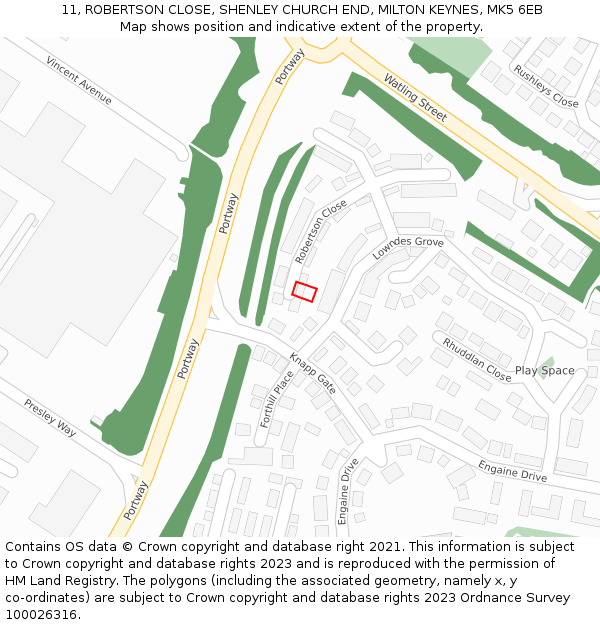 11, ROBERTSON CLOSE, SHENLEY CHURCH END, MILTON KEYNES, MK5 6EB: Location map and indicative extent of plot