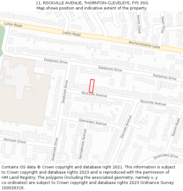 11, ROCKVILLE AVENUE, THORNTON-CLEVELEYS, FY5 3SG: Location map and indicative extent of plot