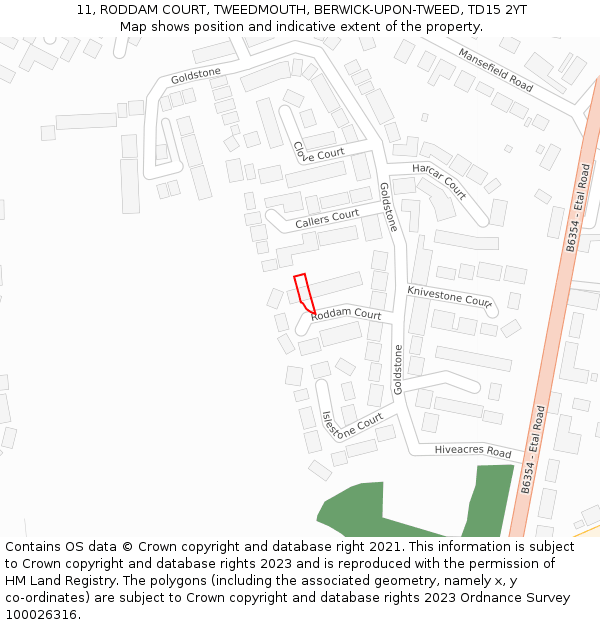 11, RODDAM COURT, TWEEDMOUTH, BERWICK-UPON-TWEED, TD15 2YT: Location map and indicative extent of plot