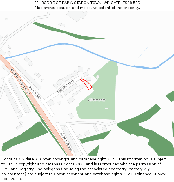 11, RODRIDGE PARK, STATION TOWN, WINGATE, TS28 5PD: Location map and indicative extent of plot