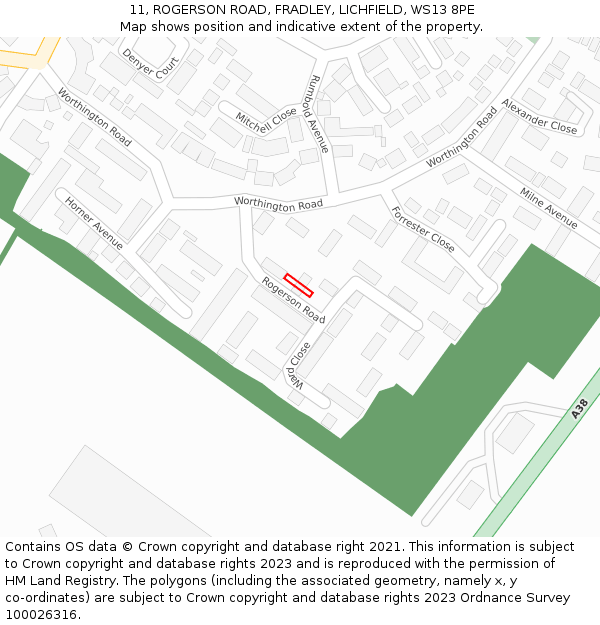 11, ROGERSON ROAD, FRADLEY, LICHFIELD, WS13 8PE: Location map and indicative extent of plot