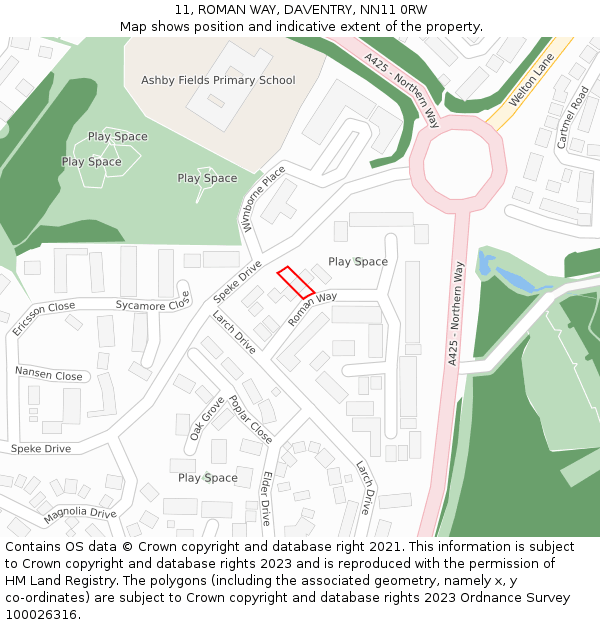 11, ROMAN WAY, DAVENTRY, NN11 0RW: Location map and indicative extent of plot