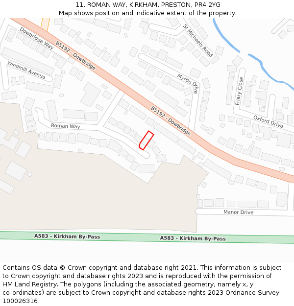 11, ROMAN WAY, KIRKHAM, PRESTON, PR4 2YG: Location map and indicative extent of plot